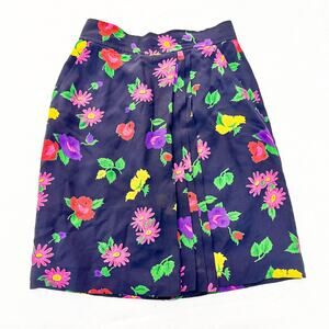 Ungaro Silk Flower Printed Front Pleated Skirt Pockets Size 10 / 44